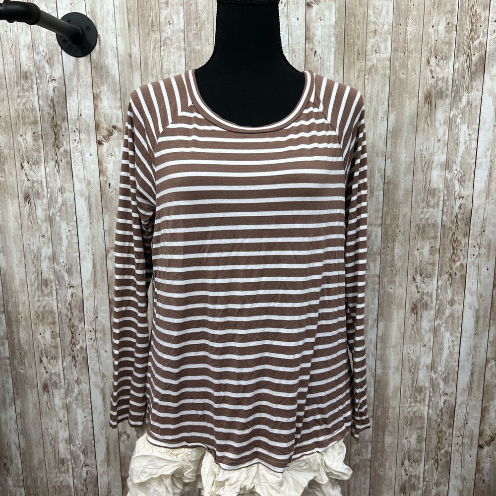 JODIFL Brown and White Long Sleeve Blouse